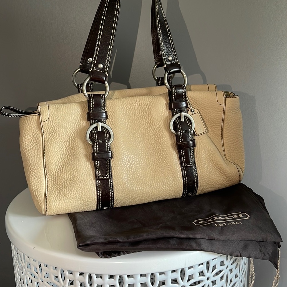 Coach Handbag - tan with darker leather detail and straps
